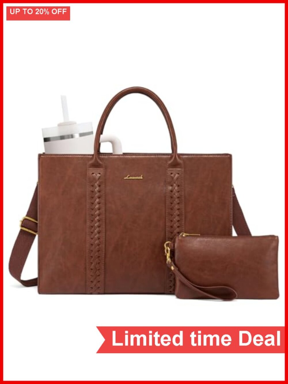 Vintage Leather Laptop Tote Bag for Women 15.6 Inch Work Briefcase Waterproof